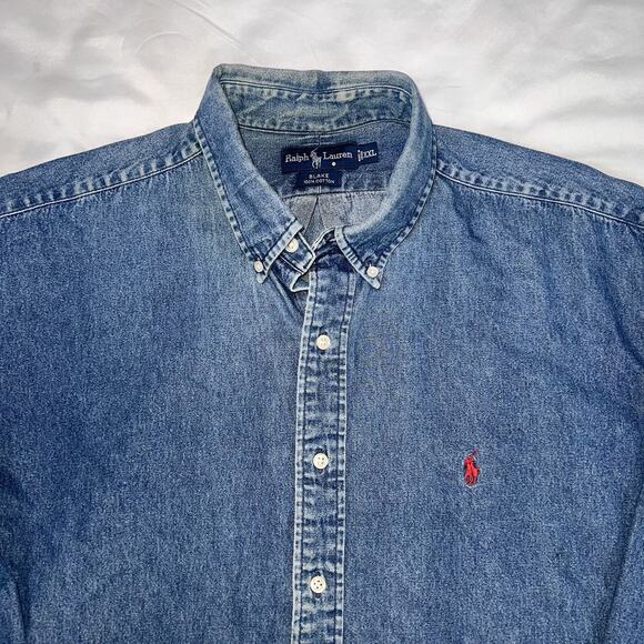 Ralph Lauren Blake Shirt Men’s Size XXL Blue Denim Button VTG *MODIFIED Sleeves - Picture 2 of 16